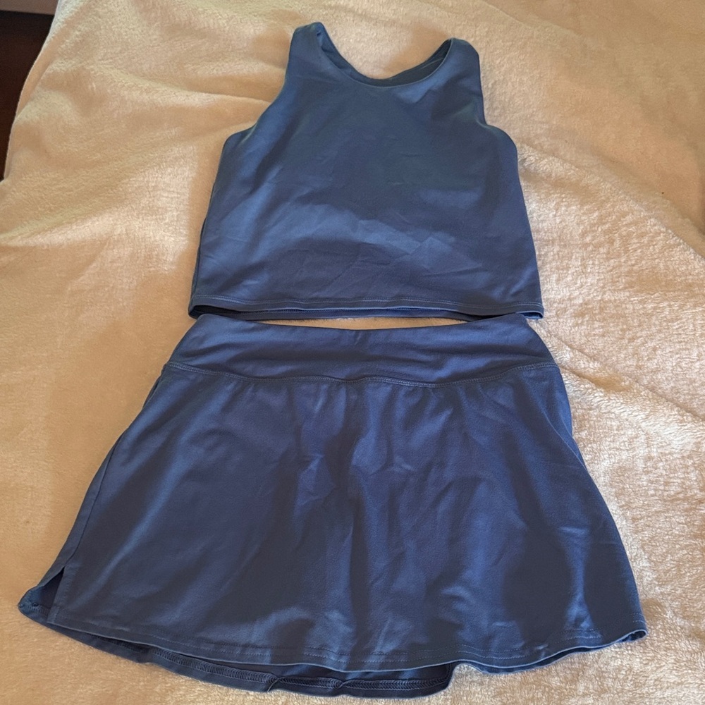 DSG Blue Skirt Set Sleeveless Crop Top and Flared Skort